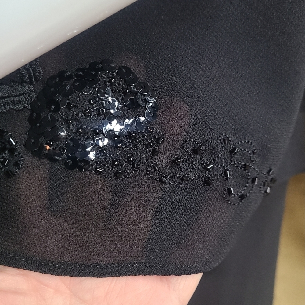 Tradition Little Black Maxi Dress Sequin Applique Evening Dress Size 14 - Picture 8 of 12